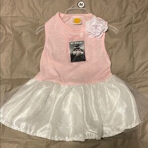 Pink and White Dog Dress with Flower Accent